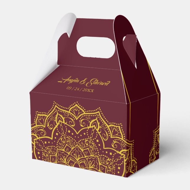 Ballotins Elégant Rouge Et Or Mandala Wedding Favor Box (Verso)