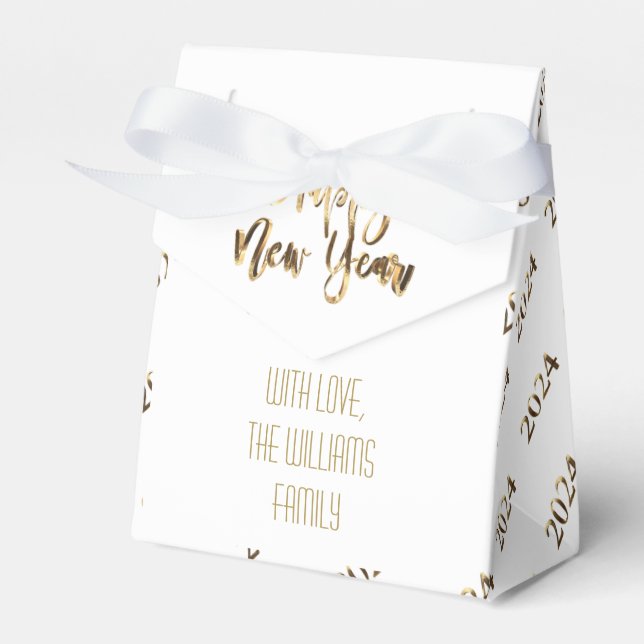 Ballotins Élégant script blanc et or Bonne année 2024 (Verso)