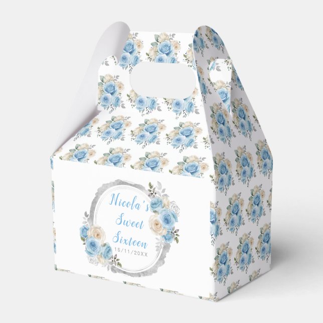Ballotins Elégant Sweet sixteen aux fleurs bleu foncé (Verso)