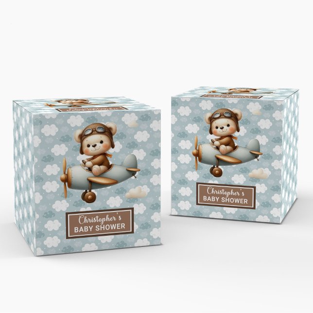 Ballotins Élégant Teddy Bear Pilote Blue Party Boîte de préf (Stylish Teddy Bear Pilot Blue Party Favor Box)