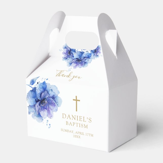 Ballotins Elégante aquarelle bleu Dusty Baptême floral (Verso)