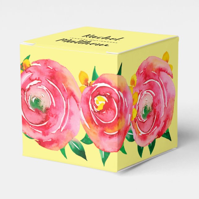 Ballotins Elégante aquarelle rose chaud Floral sur jaune (Verso)