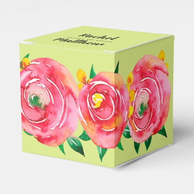 Ballotins Elégante aquarelle rose chaud Floral sur vert citr (Verso)