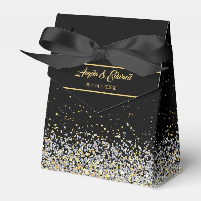Ballotins Élégante boîte de mariage Noir et Or Favor (Verso)