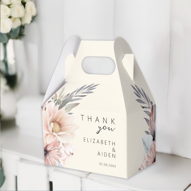Ballotins Elégante boîte de Mariages Boho Beige & Pastel (Elegant, Beige & Pastel Boho "Thank you!" Favors Wedding Box. Personalized with your name and date.)