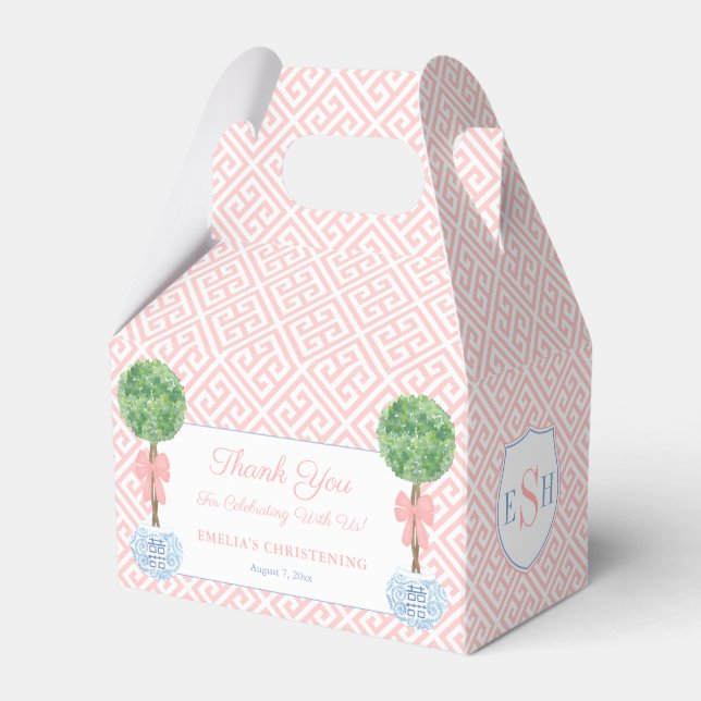 Ballotins Élégante Boxwood rose Bow Baby Girl Baptiser Party (Verso)