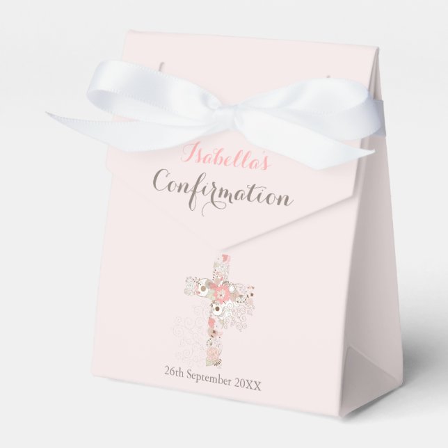 Ballotins Elégante confirmation rose pâle nom croisé floral (Verso)