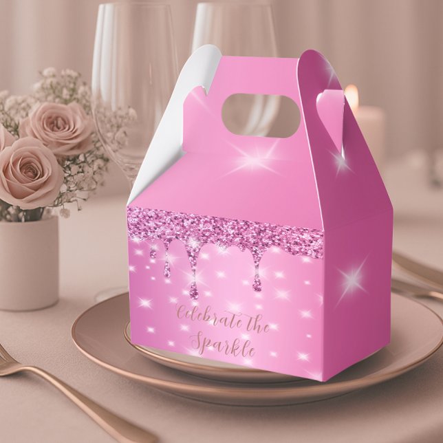Ballotins Élégante Parties scintillant rose chaud Bacheloret (Elegant hot pink glitter favor box for stylish bachelorette gifts and party table flair)