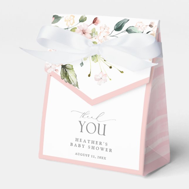 Ballotins Élégante rose Fleurs Baby shower Merci (Verso)
