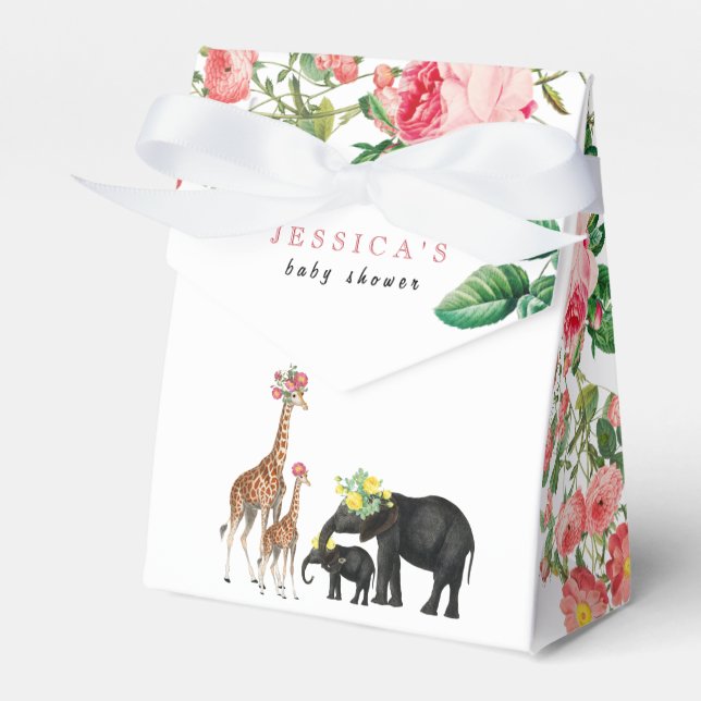 Ballotins Eléphant mignon & Giraffe Fille Baby shower Floral (Verso)
