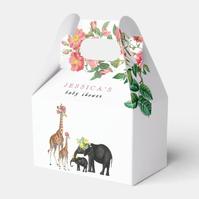 Ballotins Eléphant mignon & Giraffe Fille Baby shower Floral (Verso)