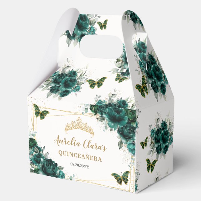 Ballotins Emerald Green Floral Butterflies Quinceanera Gable (Recto)