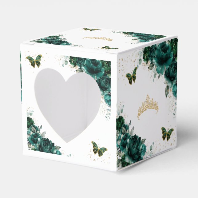 Ballotins Emerald Green Floral Quinceanera Sweet 16 Mini  (Verso)