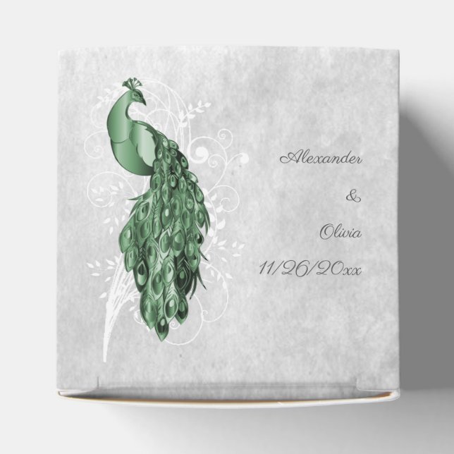 Ballotins Emerald Green Peacock Wedding Favor Box (Haut)