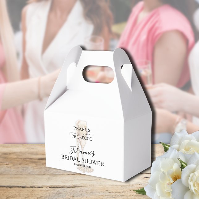 Ballotins Enterrement de vie de jeune fille Perles & Prosecc (Pearls & Prosecco bridal shower Thank You gable-style favor boxes - Available in 3 SIZES)