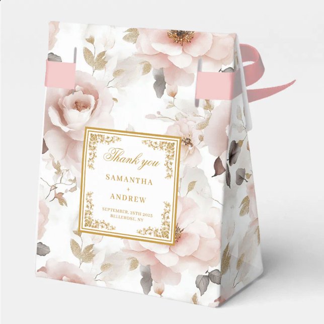 Ballotins Éternel Dusty rose ivoire Mariage or Merci (Timeless Dusty Pink Ivory Gold Wedding Thank You Favor Boxes)