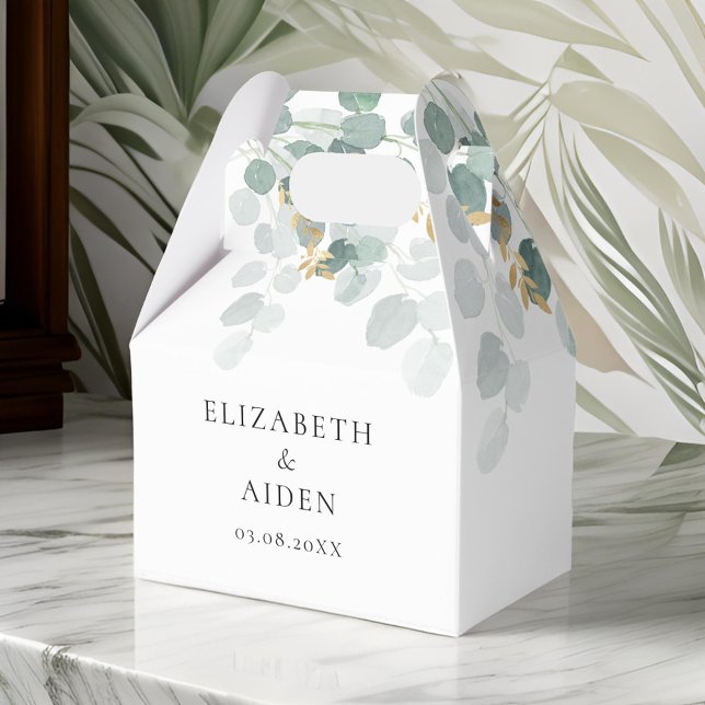 Ballotins Eucalyptus (Personalized Eucalyptus Wedding Box, name + date)