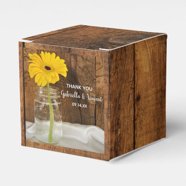 Ballotins Faux Barn Wood Mason Jar et Yellow Daisy Mariage (Verso)
