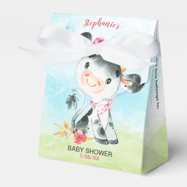 Ballotins Ferme de Baby shower de Vache de fille aquarelle (Verso)