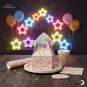 Ballotins Fête d'anniversaire rose pastel - Motif de gâteau