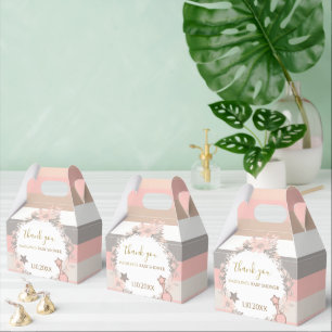 Ballotins Fête de bébé aux fleurs à rayures grises roses