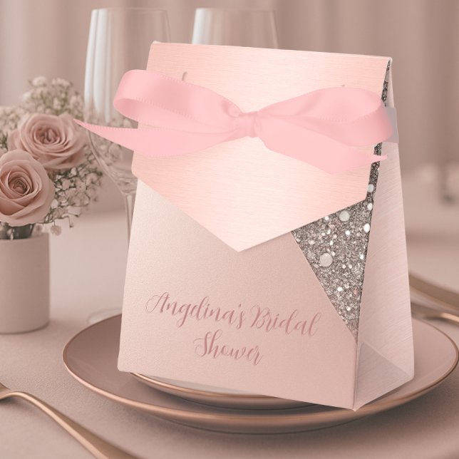 Ballotins Fête de mariage élégante rose doré (Display on plates or tabletops — a stylish rose gold favor box for personalized bridal table decor)
