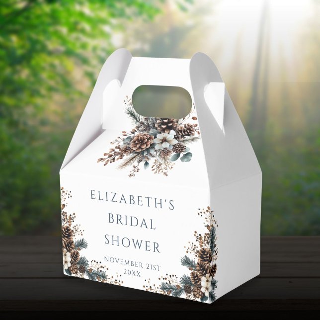 Ballotins Fête de mariage forestière aux fleurs rustiques et (Rustic Floral Pinecones Forest Bridal Shower Favor Boxes)