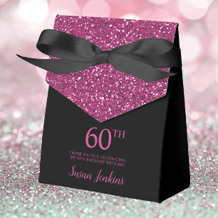 Ballotins Fête des 60 ans Noir Rose Chaude Paillettes Merci