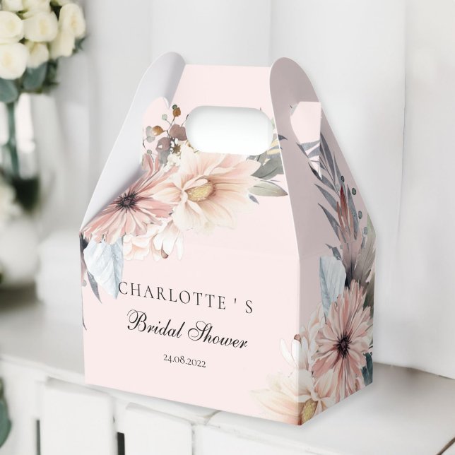 Ballotins Fête des mariées élégante, rose clair et Pastel Bo (Elegant, Lightpink & Pastel Boho Bridal Shower Favor Boxes with your name and date.)