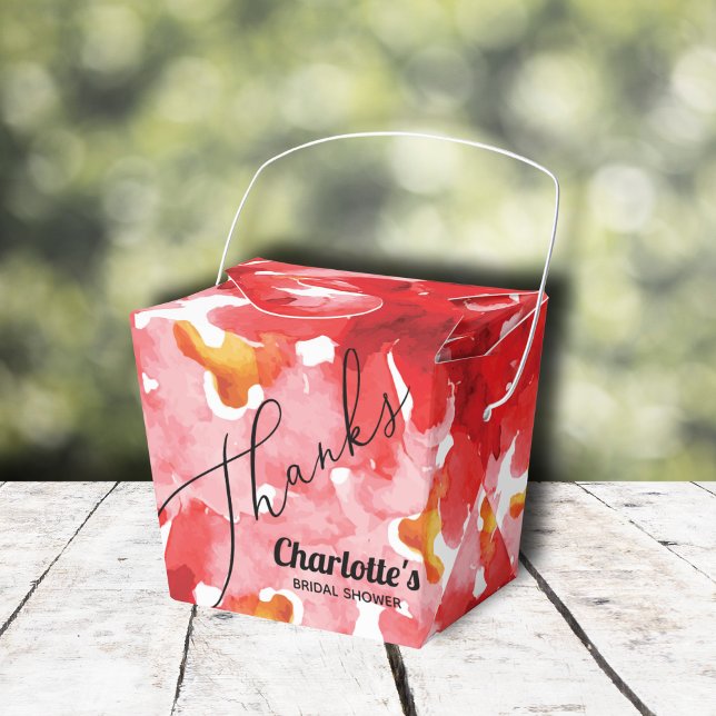 Ballotins Fête des mariées Rose moderne (Red roses floral bridal shower takeout-style favor boxes)