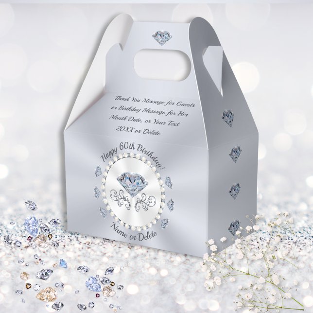 Ballotins Fête Faveurs pour 60e anniversaire Idées, personna (60th wedding anniversary favors, boxes. Diamond anniversary party supplies. Diamonds and Pearls!)