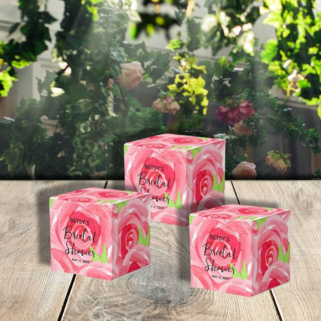 Ballotins Fête "Roses roses au aquarelle 2" (2" square favor boxes are ready to personalize for your occasion.)