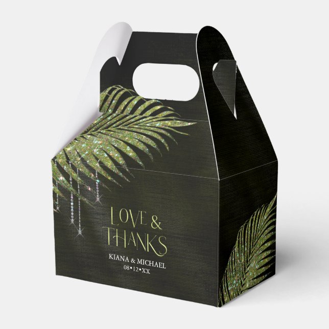 Ballotins Feuille de palmier bijou mariage vert V2 ID830 (Verso)