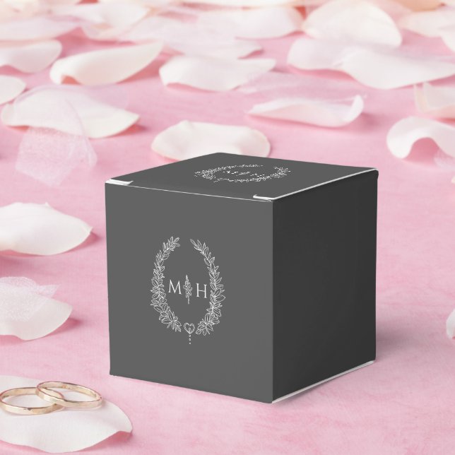 Ballotins Feuille ovale monogramme fusain gris mariage blanc (Mariage)