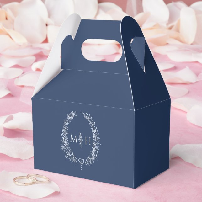 Ballotins Feuille ovale monogramme marine bleu blanc mariage (Mariage)