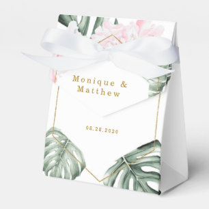 Ballotins Feuilles tropicaux rose Floral or Mariage géométri