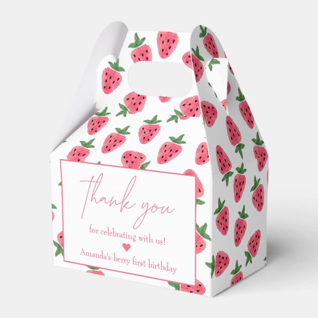 Ballotins Fille fraise Premier anniversaire Merci de fête (Verso)