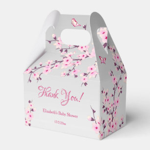 Ballotins Fleurs de cerisier gris rose   MERCI BABY SHOWER