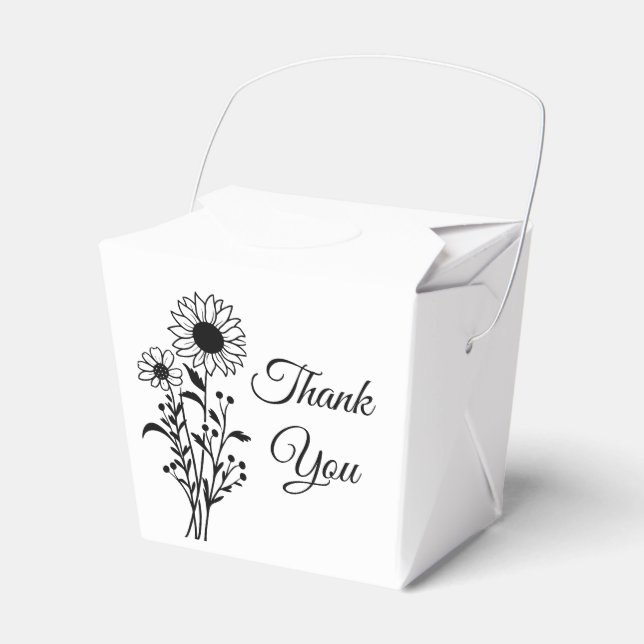 Ballotins Fleurs de soleil florales noir blanc Mariage Merci (Verso)
