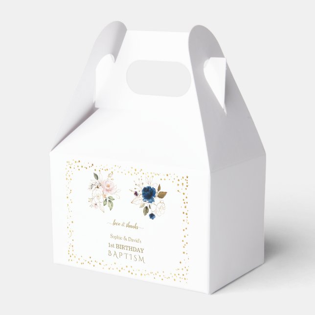 Ballotins Fleurs d'or rose bleu Jumeaux 1er anniversaire Bap (Verso)