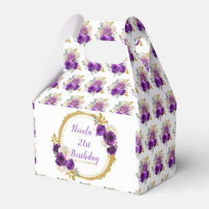 Ballotins Fleurs élégantes et violettes foncées et or Annive