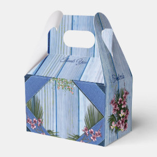 Ballotins Fleurs graphiques roses sur tissu en bois bleu