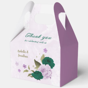 Ballotins fleurs violettes vert émeraude mariage