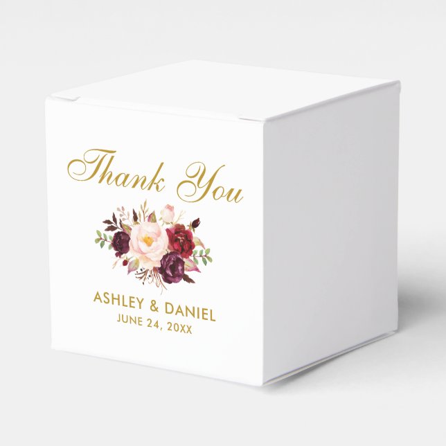 Ballotins Floral Bourgogne Aquarelle Mariage Or Merci (Verso)