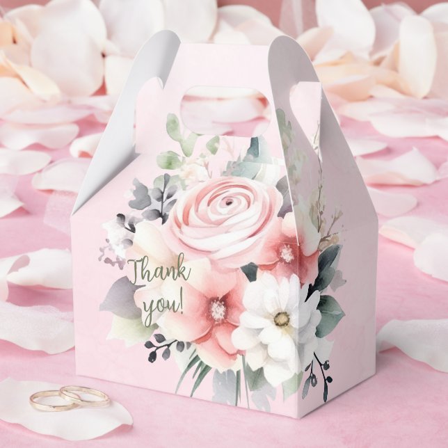 Ballotins Flores d'aquarelle rose et blanc sur rose (Mariage)