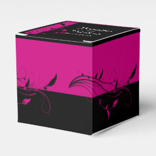 Ballotins Fuchsia Black Floral Filigree Wedding Favor Box