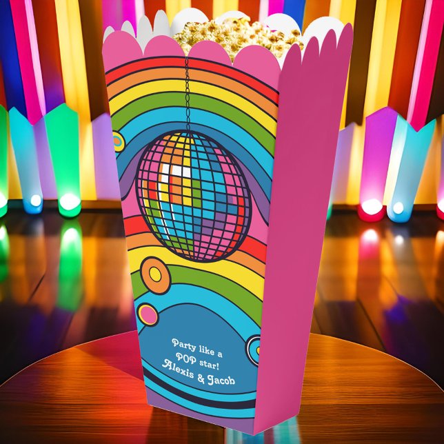 Ballotins Funky Pink Popcorn Rainbow Disco Ball 70's Retro (Funky Hot Pink Popcorn Rainbow Disco Ball 70's Retro Wedding Reception Party Favor Boxes)