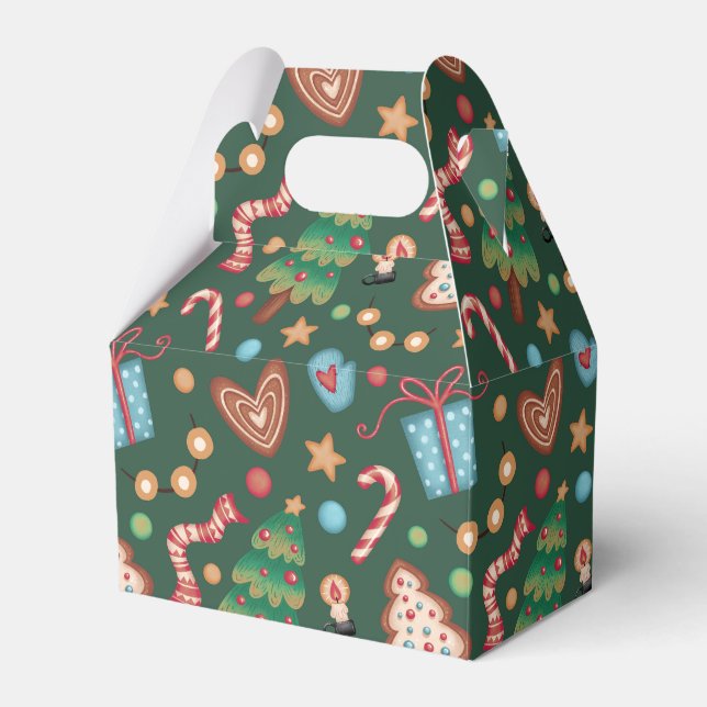 Ballotins Gabled Favor Gift Box Green Christmas Pattern (Verso)