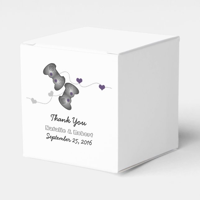 Ballotins Geeky Gamers Mariage Faveur Boxes Argent Purple (Verso)