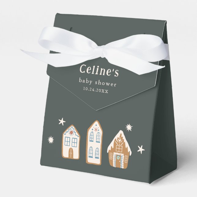 Ballotins Gingerbread House Boy Baby Shower Favor Boxes (Verso)